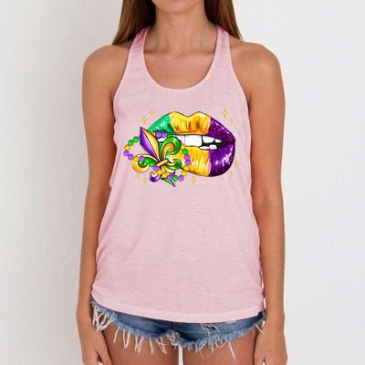 Mardi Gras Festive Lips Women's Knotted Racerback Tank