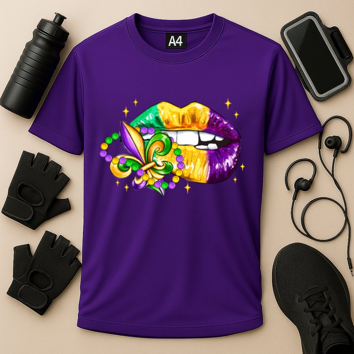 Mardi Gras Festive Lips Cooling Performance Crew T-Shirt