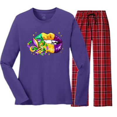 Mardi Gras Festive Lips Women's Long Sleeve Flannel Pajama Set 