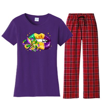 Mardi Gras Festive Lips Women's Flannel Pajama Set