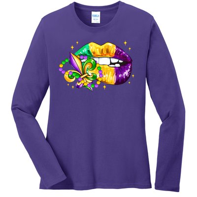 Mardi Gras Festive Lips Ladies Long Sleeve Shirt