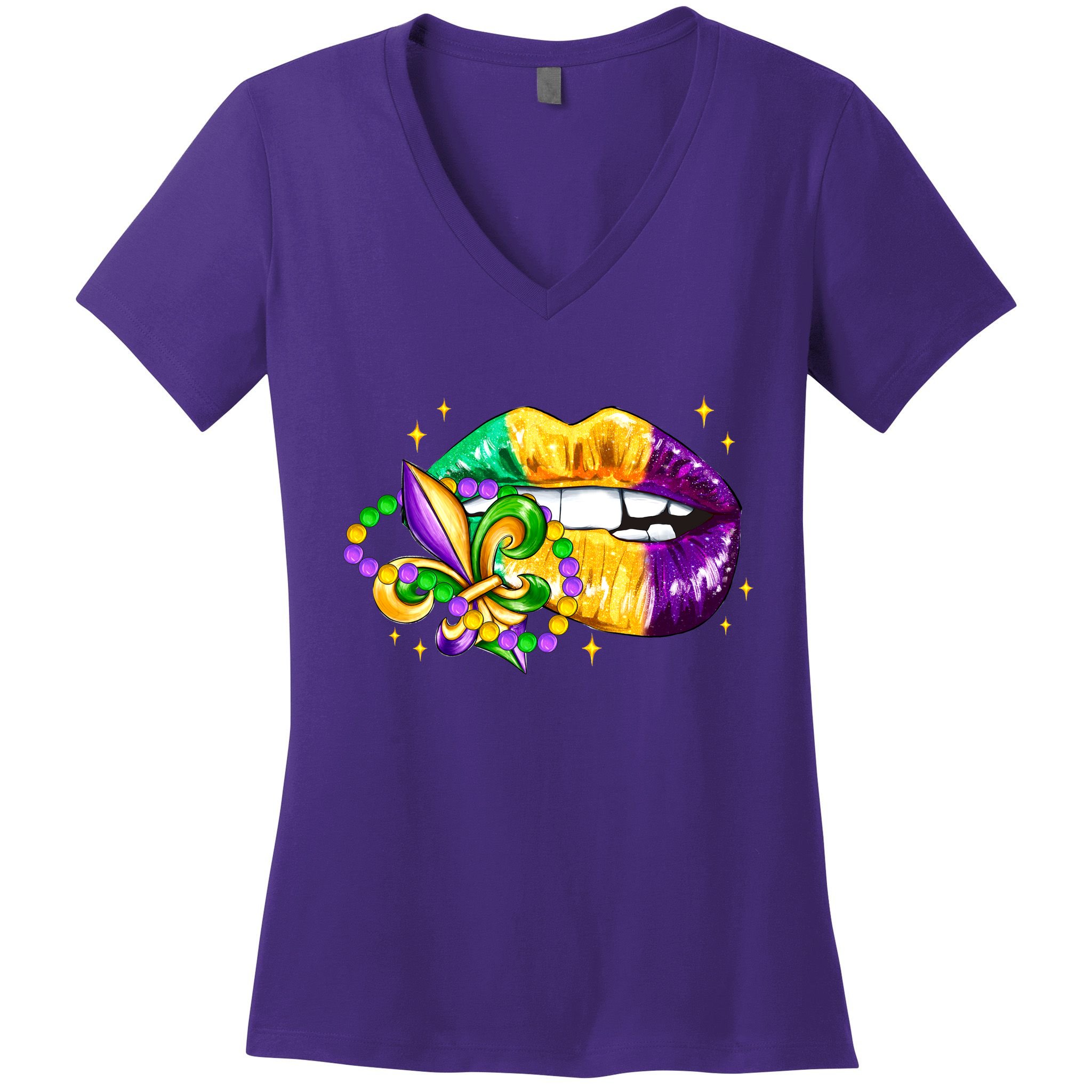 Mardi Gras Festive Lips Women's V-Neck T-Shirt