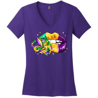 Mardi Gras Festive Lips Women's V-Neck T-Shirt