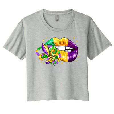 Mardi Gras Festive Lips Women's Crop Top Tee