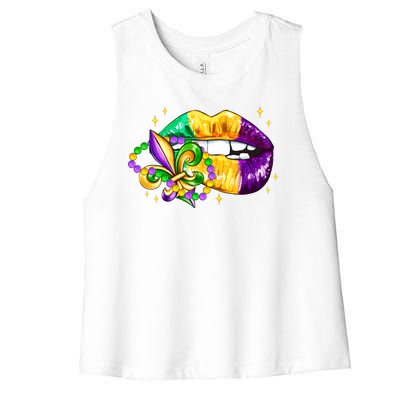 Mardi Gras Festive Lips Women's Racerback Cropped Tank