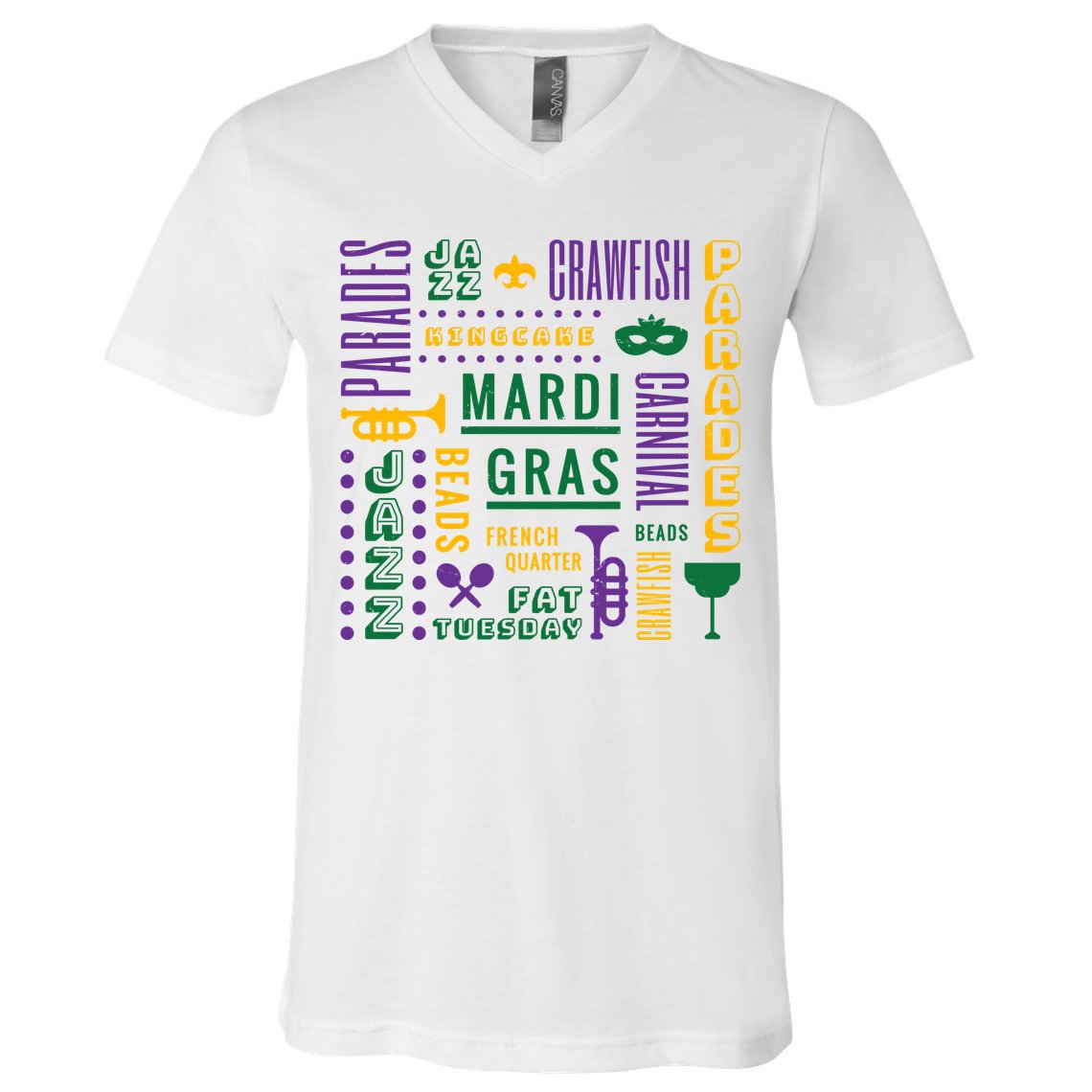 Mari Gras Festive Parade V-Neck T-Shirt