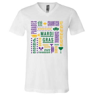 Mari Gras Festive Parade V-Neck T-Shirt