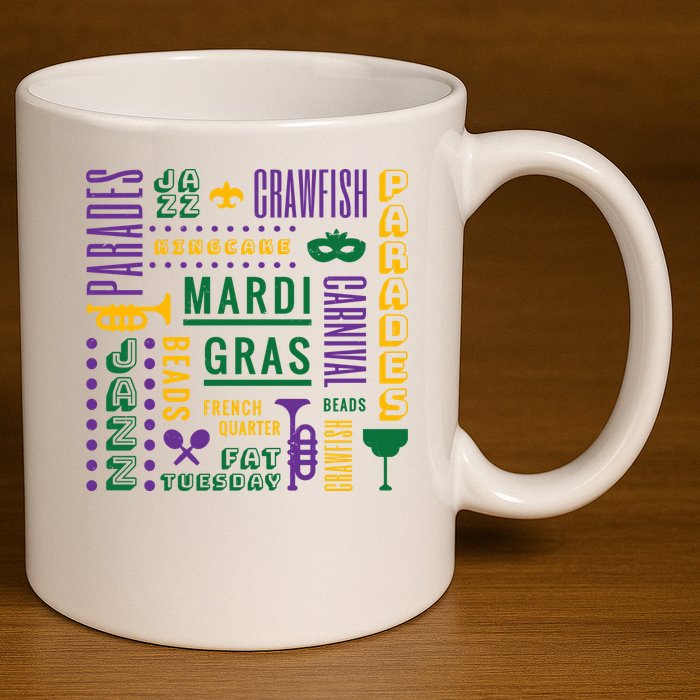 Mari Gras Festive Parade 11oz C Handle Ceramic Mug