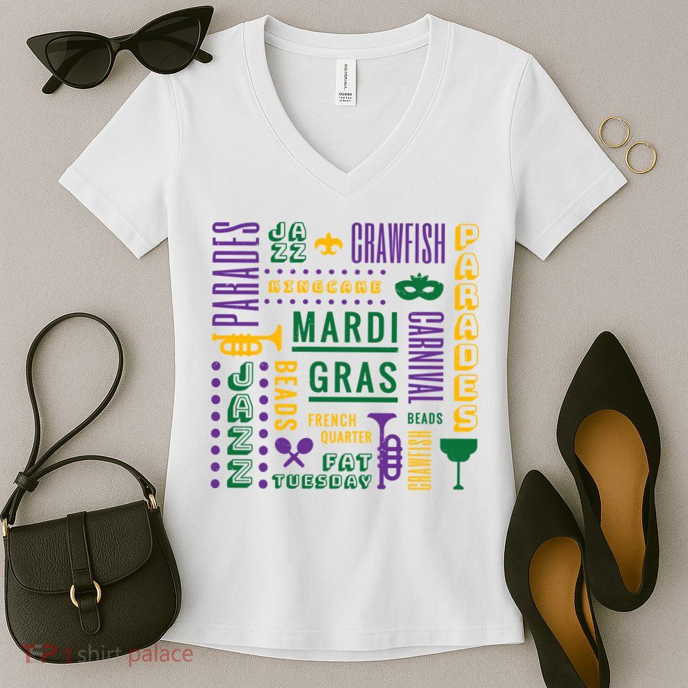 Mari Gras Festive Parade Women's V-Neck T-Shirt