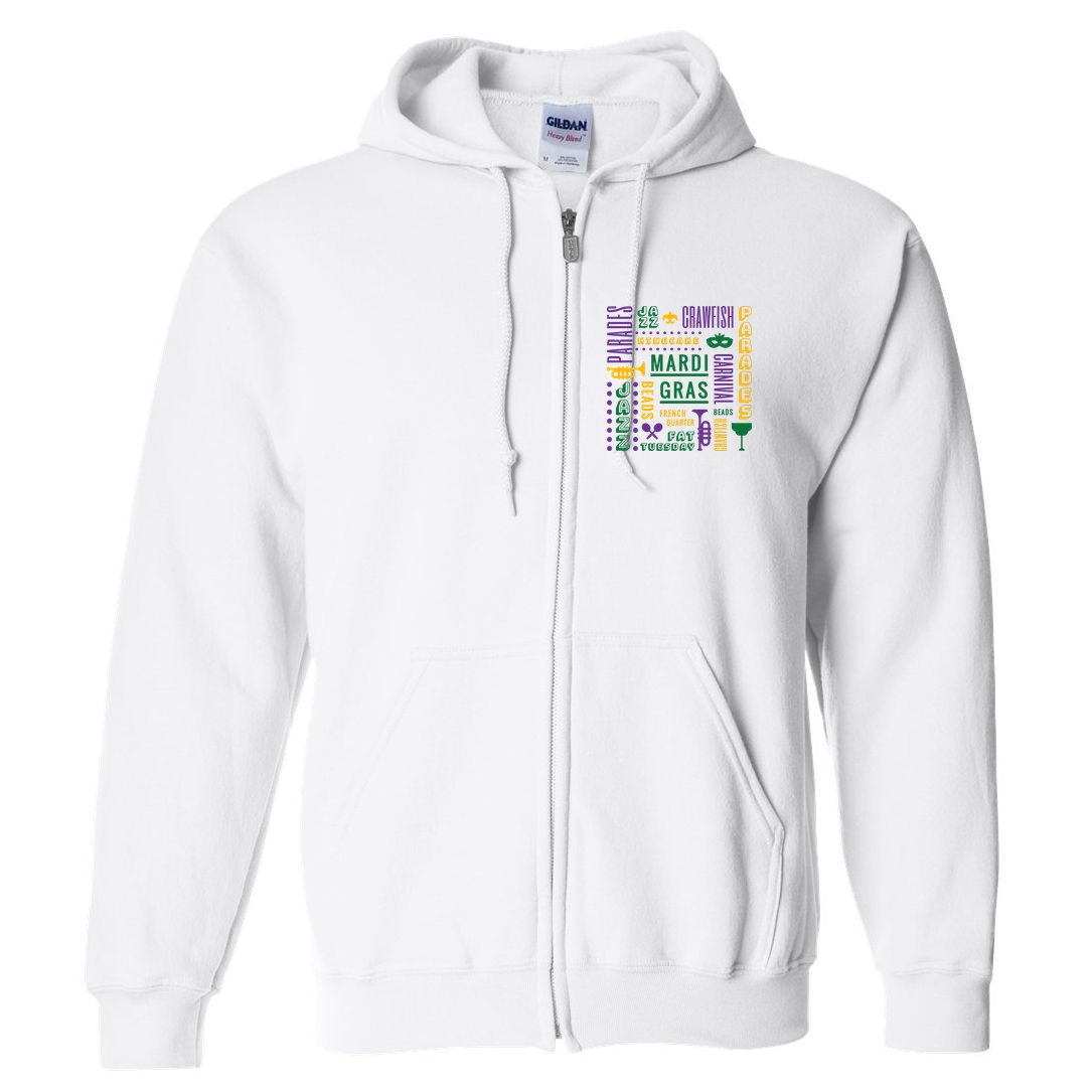 Mari Gras Festive Parade Full Zip Hoodie