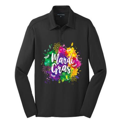 Mardi Gras Fat Tuesday New Orleans Mobile Carnival Parade Silk Touch Performance Long Sleeve Polo