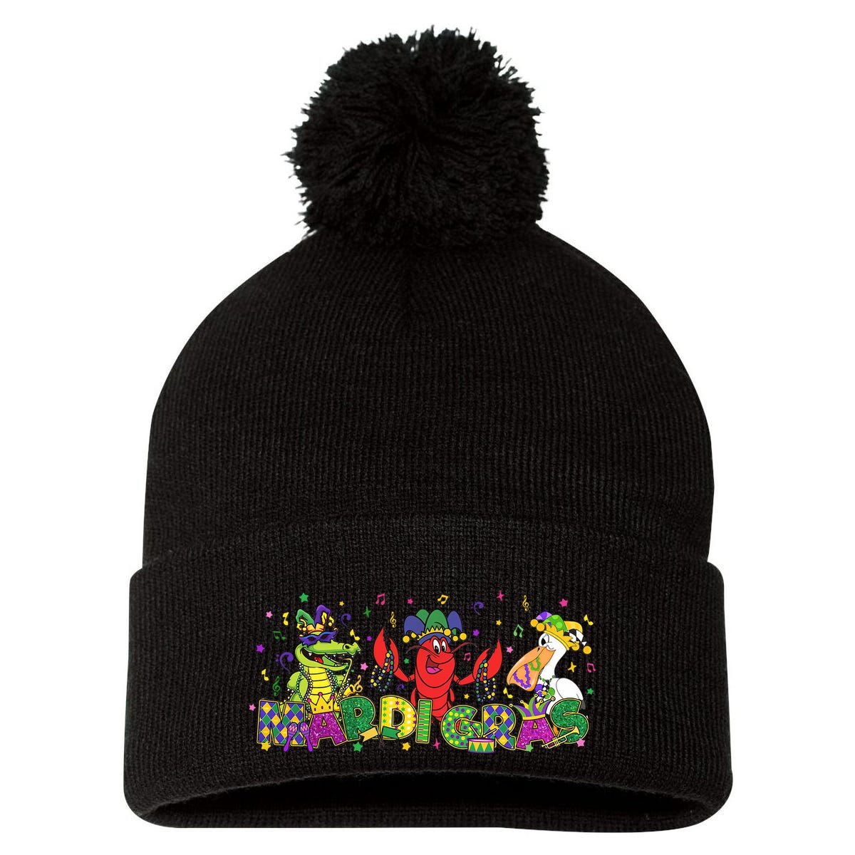 Mardi Gras Flower De Luce Mardi Gras Trip Pom Pom 12in Knit Beanie