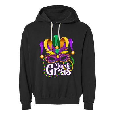 Mardi Gras For Beads Mask Feathers Garment-Dyed Fleece Hoodie