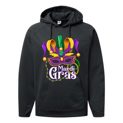 Mardi Gras For Beads Mask Feathers Performance Fleece Hoodie