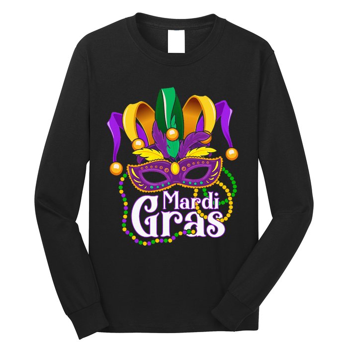 Mardi Gras For Beads Mask Feathers Long Sleeve Shirt