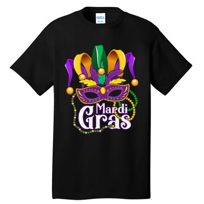 Mardi Gras For Beads Mask Feathers Tall T-Shirt