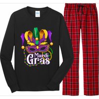 Mardi Gras For Beads Mask Feathers Long Sleeve Pajama Set