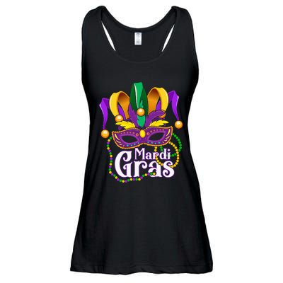 Mardi Gras For Beads Mask Feathers Ladies Essential Flowy Tank