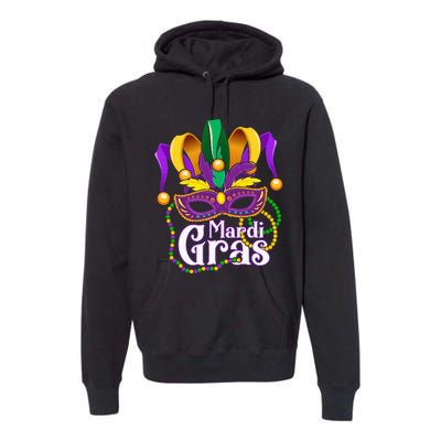 Mardi Gras For Beads Mask Feathers Premium Hoodie