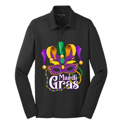 Mardi Gras For Beads Mask Feathers Silk Touch Performance Long Sleeve Polo