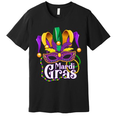 Mardi Gras For Beads Mask Feathers Premium T-Shirt