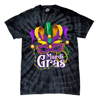 Mardi Gras For Beads Mask Feathers Tie-Dye T-Shirt