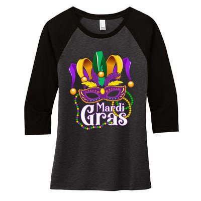 Mardi Gras For Beads Mask Feathers Women's Tri-Blend 3/4-Sleeve Raglan Shirt