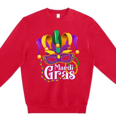 Mardi Gras For Beads Mask Feathers Premium Crewneck Sweatshirt