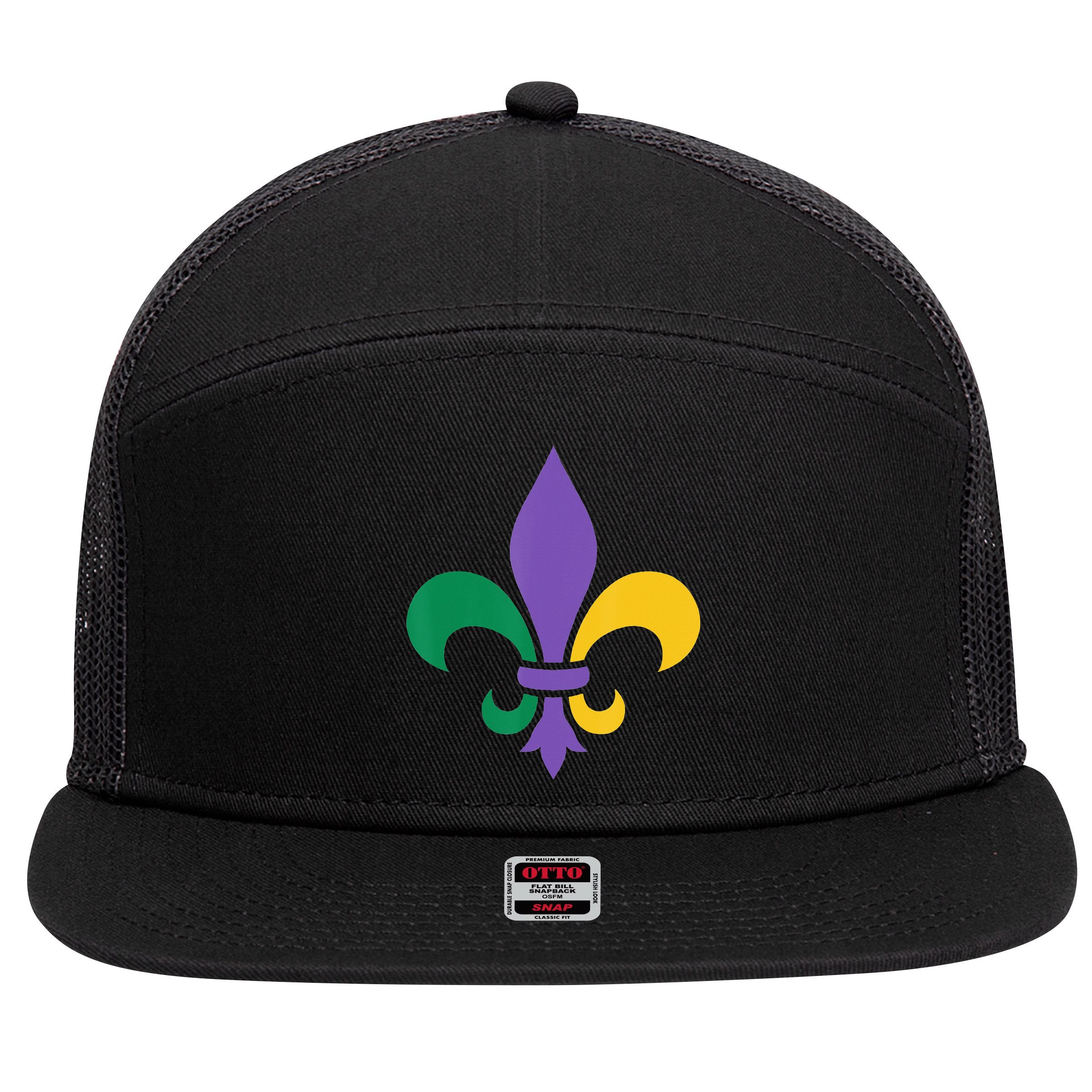 Mardi Gras fleur de lis funny festival 7 Panel Mesh Trucker Snapback Hat