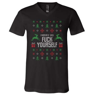 Merry Go Fuck Yourself I Funny Ugly Christmas Christmas Tank Top V-Neck T-Shirt