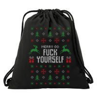 Merry Go Fuck Yourself Ugly Christmas Drawstring Bag