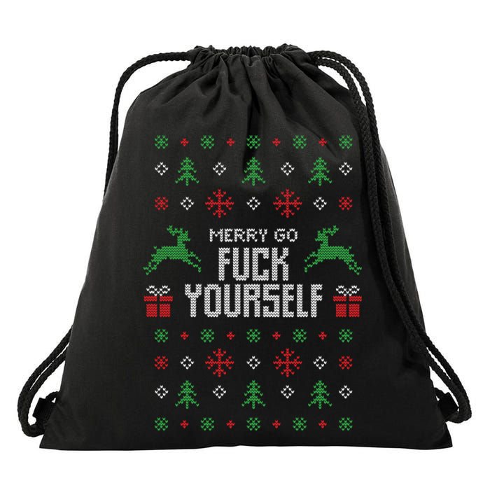 Merry Go Fuck Yourself Ugly Christmas Drawstring Bag