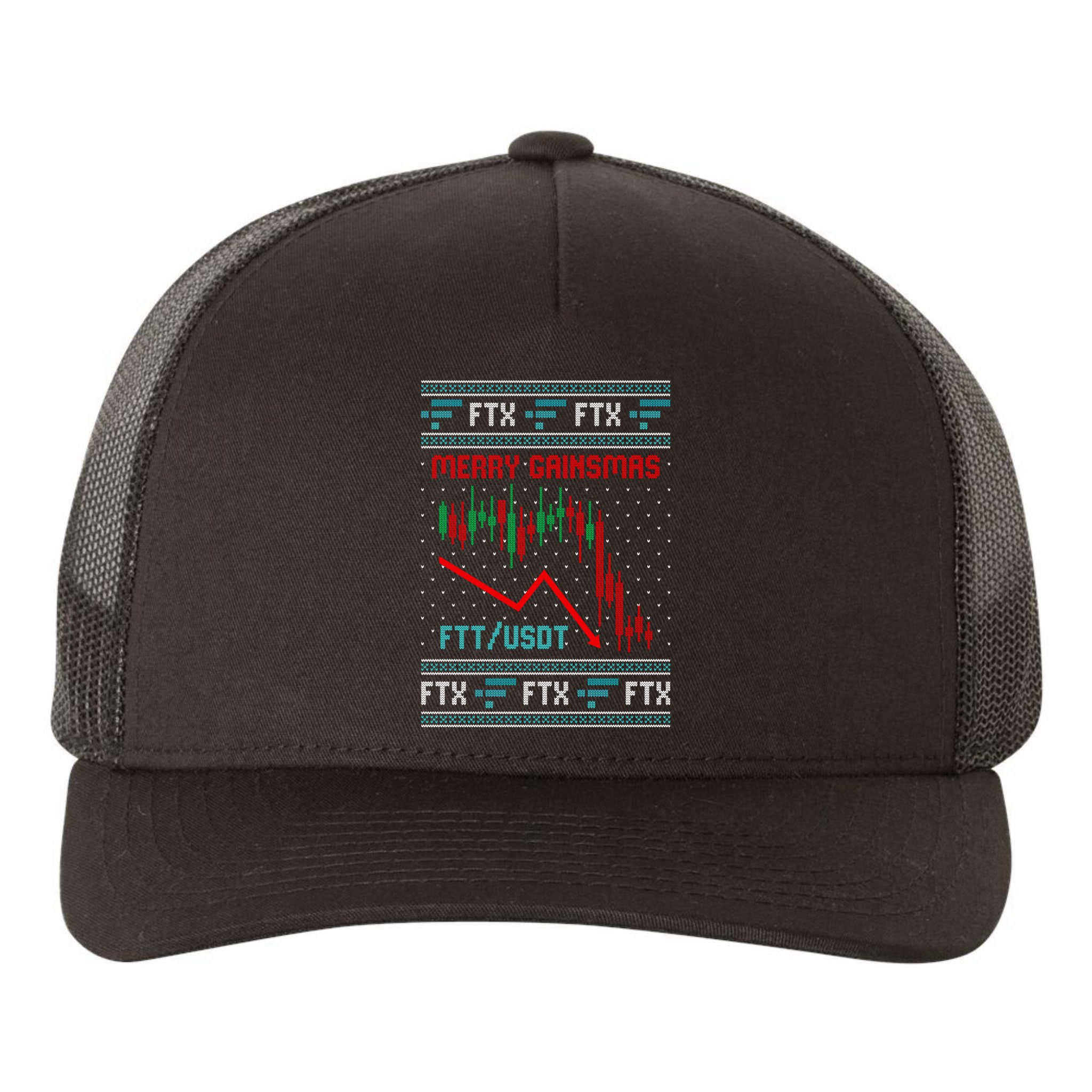 Merry Gainsmas FTX Crypto Cryptocurrency Funny Christmas Ugly Sweater Yupoong Adult 5-Panel Trucker Hat