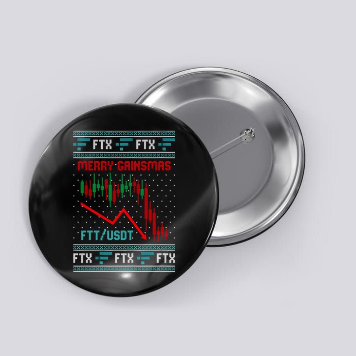 Merry Gainsmas FTX Crypto Cryptocurrency Funny Christmas Ugly Sweater Button