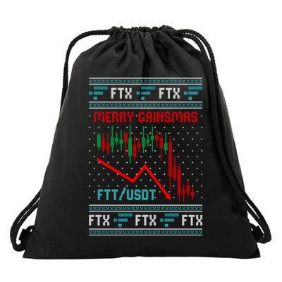 Merry Gainsmas FTX Crypto Cryptocurrency Funny Christmas Ugly Sweater Drawstring Bag