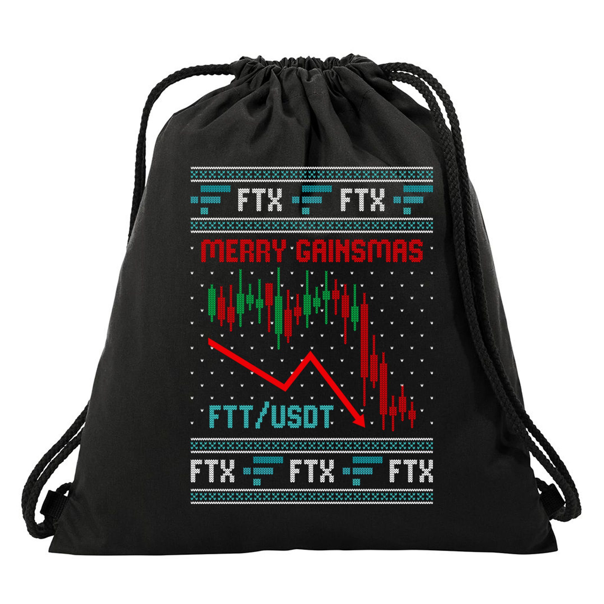 Merry Gainsmas FTX Crypto Cryptocurrency Funny Christmas Ugly Sweater Drawstring Bag