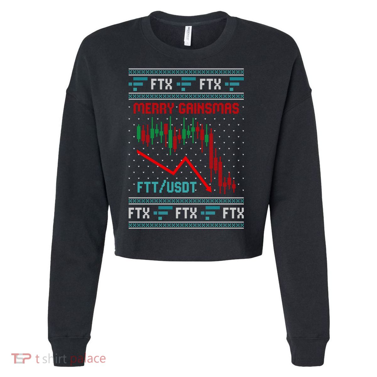 Merry Gainsmas FTX Crypto Cryptocurrency Funny Christmas Ugly Sweater Cropped Pullover Crew
