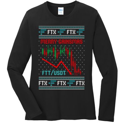 Merry Gainsmas FTX Crypto Cryptocurrency Funny Christmas Ugly Sweater Ladies Long Sleeve Shirt