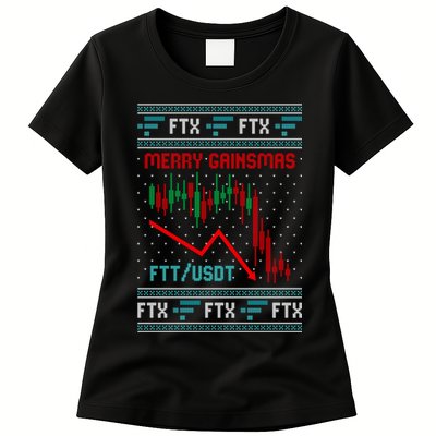 Merry Gainsmas FTX Crypto Cryptocurrency Funny Christmas Ugly Sweater Womens T-Shirt