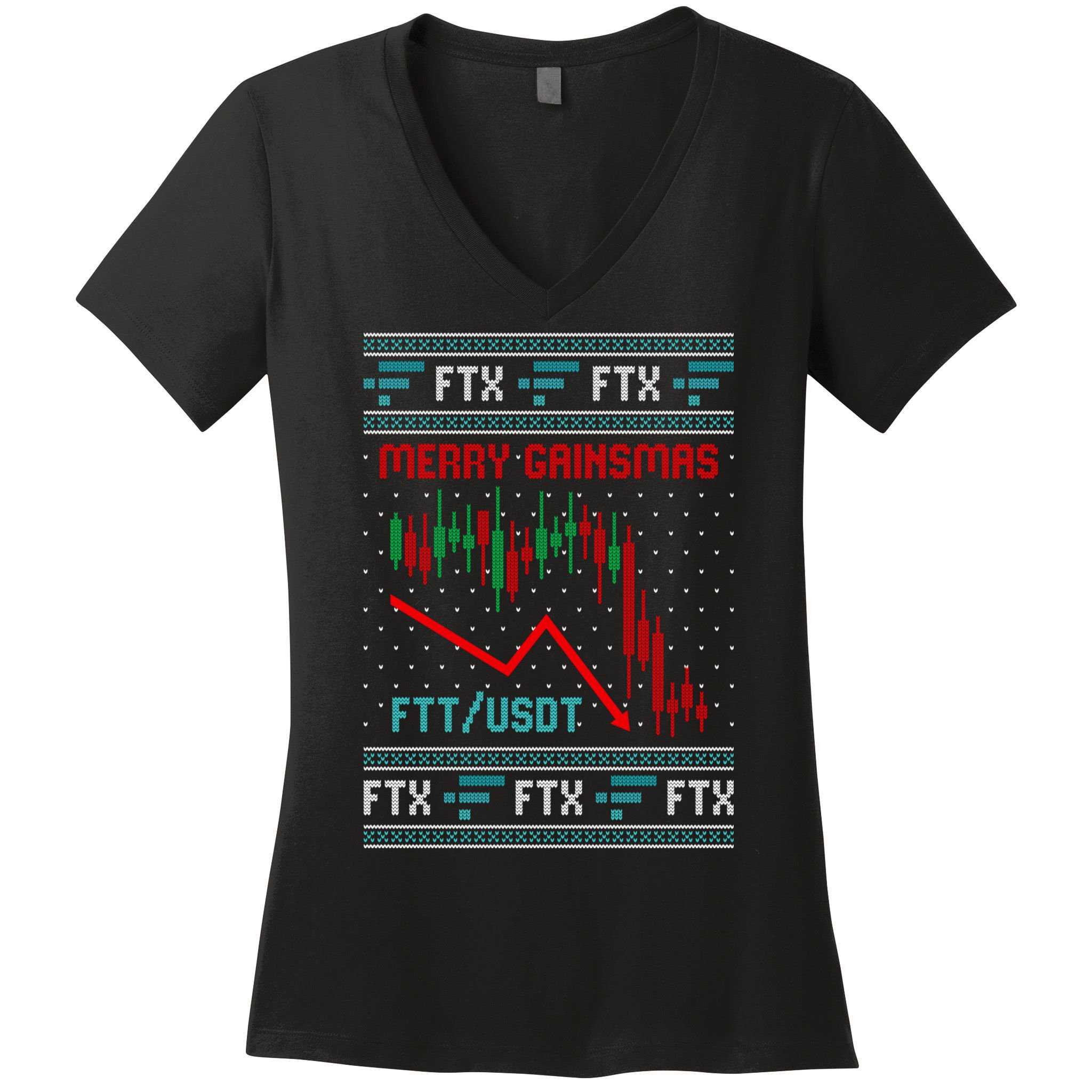 Merry Gainsmas FTX Crypto Cryptocurrency Funny Christmas Ugly Sweater Women's V-Neck T-Shirt