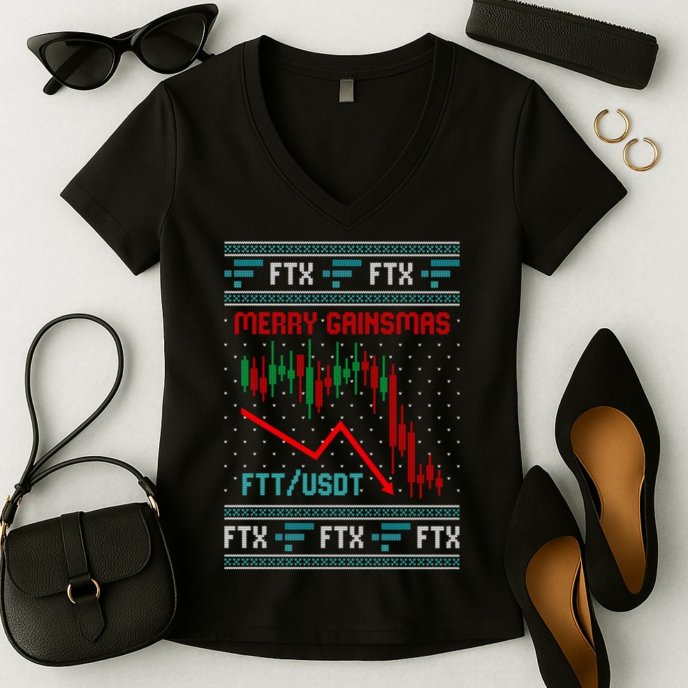 Merry Gainsmas FTX Crypto Cryptocurrency Funny Christmas Ugly Sweater Women's V-Neck T-Shirt