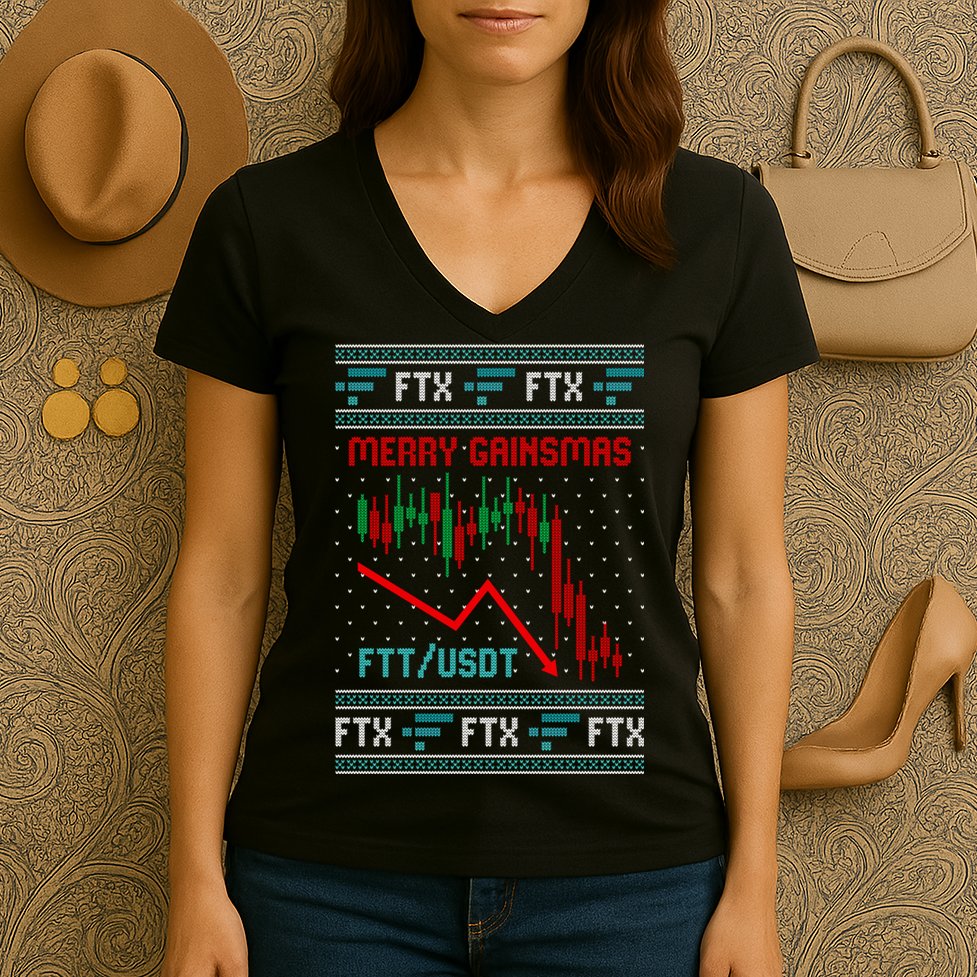 Merry Gainsmas FTX Crypto Cryptocurrency Funny Christmas Ugly Sweater Women's V-Neck T-Shirt