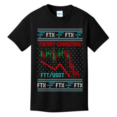 Merry Gainsmas FTX Crypto Cryptocurrency Funny Christmas Ugly Sweater Kids T-Shirt