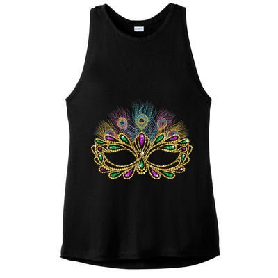 Mardi Gras Festival Mask With Feathers Carnival Ladies PosiCharge Tri-Blend Wicking Tank