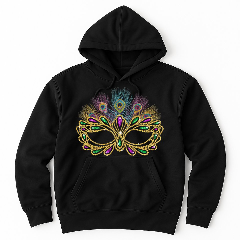 Mardi Gras Festival Mask With Feathers Carnival Hoodie