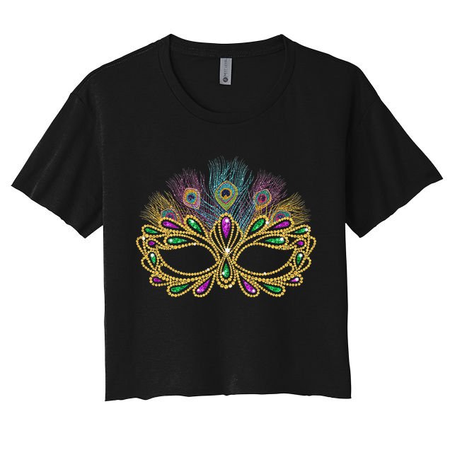 Mardi Gras Festival Mask With Feathers Carnival Crop Top