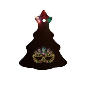 Mardi Gras Festival Mask With Feathers Carnival Ceramic Tree Ornament