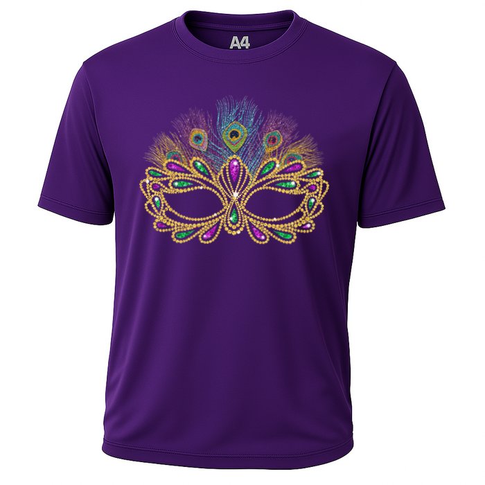 Mardi Gras Festival Mask With Feathers Carnival Cooling Performance Crew T-Shirt