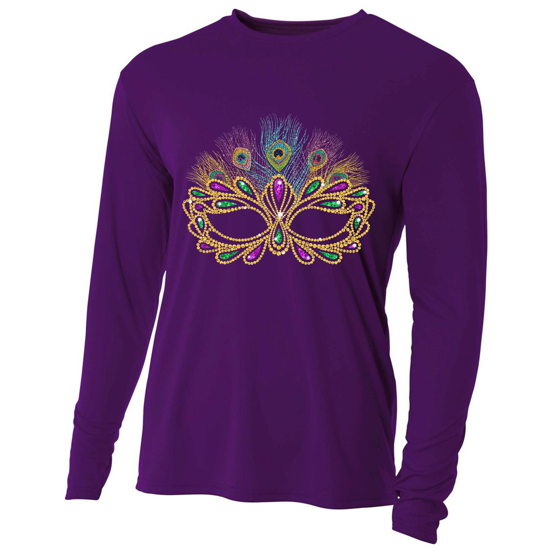 Mardi Gras Festival Mask With Feathers Carnival Cooling Performance Long Sleeve Crew