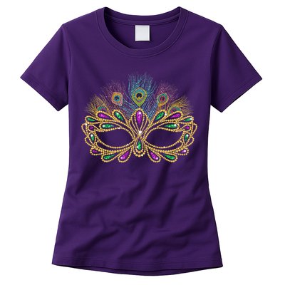 Mardi Gras Festival Mask With Feathers Carnival Womens T-Shirt